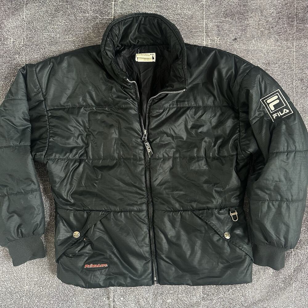 Women's Vintage 90's FILA Black Primaloft Full Zip Up Puffer Bomber Jacket Sz 6